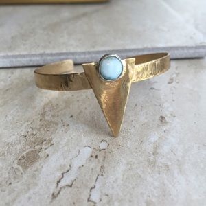 Handmade Brass Egyptian Larimar Cuff Bracelet