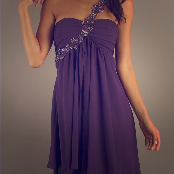 One shouldered plum cocktail dress