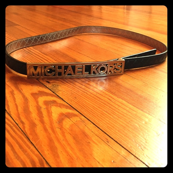 Michael Kors -Black MK Logo Plaque Quilted Belt