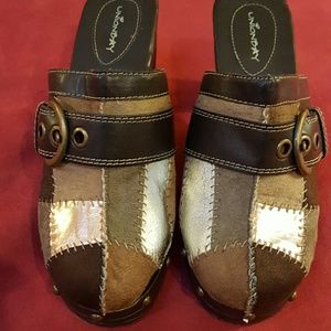 Union Bay Suede and Metallic Patchwork Clogs