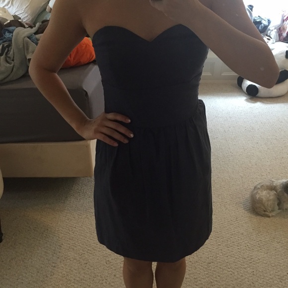 Dark blue jean-like strapless dress - Picture 2 of 3