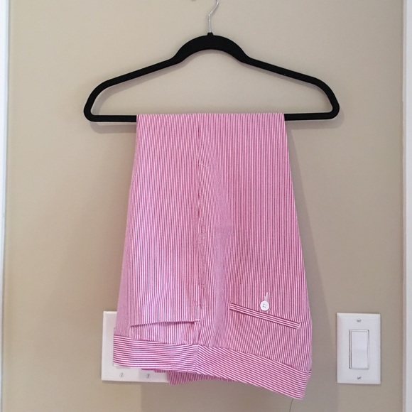 Talbots Curvy pink seersucker cropped pants