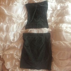 H&M Black and silver co ord! Tube top+ mini skirt