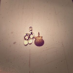 14K Gold Beach Theme Charm Pair
