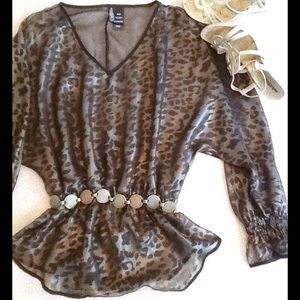 🎉SALE TODAY💞BISOU Sheer Black Print Blouse