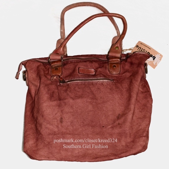 FREE PEOPLE Bag Distressed Canvas Leather Big Tote - Picture 2 of 4