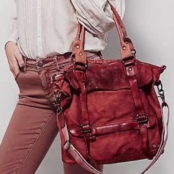 FREE PEOPLE Bag Distressed Canvas Leather Big Tote - Picture 4 of 4