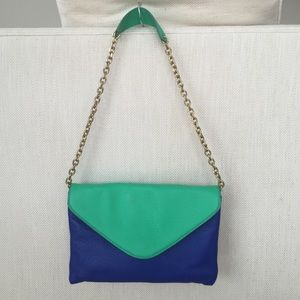 Leather blue and green J. Crew purse - with tags!