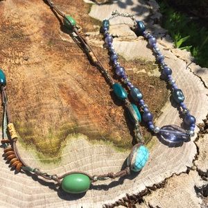 Boho blue beaded necklace bundle