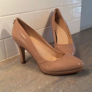 Tahari pink linen platform pumps! NEVER WORN