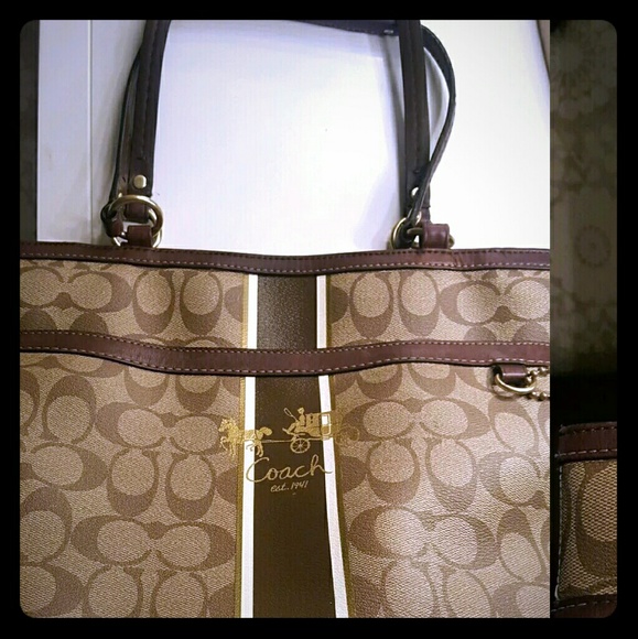 Authentic Coach Leather Monogram Handbag Tote