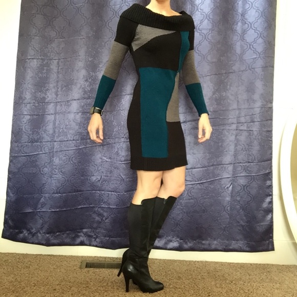 AGB Sweater Dress Cowl Neck Off-shoulder option - Picture 1 of 4