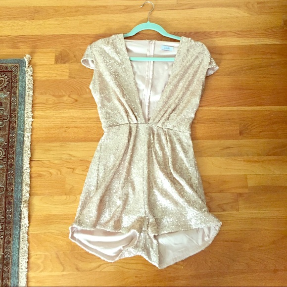 Toni Gabriella Matte Gold Sequin Deep V Romper