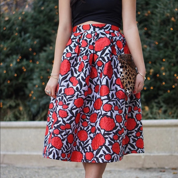 Chicwish Skirts - Red Rose Print Midi Skirt Chicwish Skirts - Red Rose Print Midi Skirt