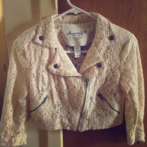 American rag lace crop moto jacket