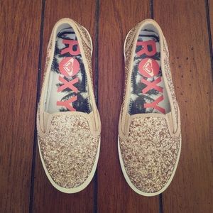 Gold Sequin Roxy Slip-Ons, Size 6