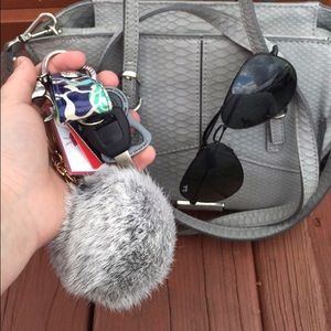 Grey Fur Pom Pom Keychain/ Key ring