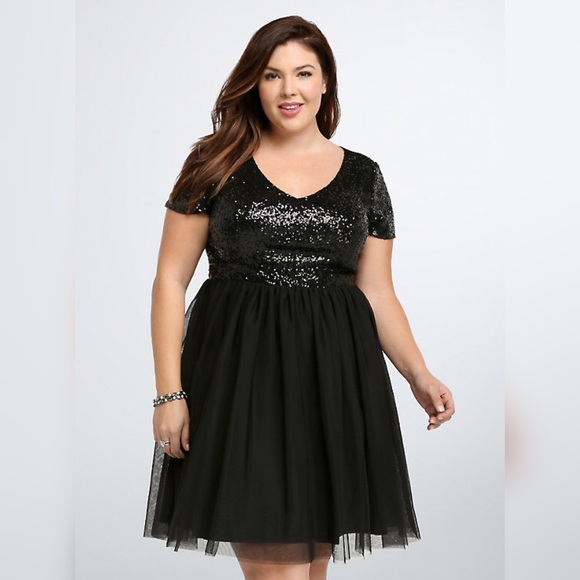 Torrid Black Sequin & Tulle Party Dress