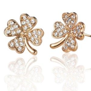 Rose Gold cubic zirconia clover studs unworn