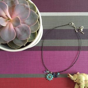 Leather turquoise beaded flower Fossil necklace 🌻