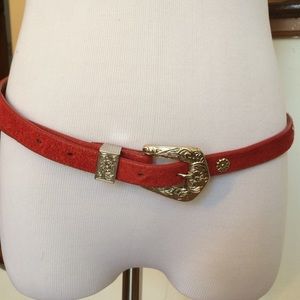 Flash sale  Red Leather Belt Silver Accent