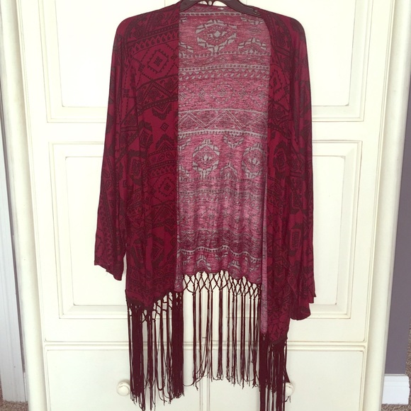 red and black tribal kimono