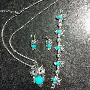 Owl turquoise stone jewelry set