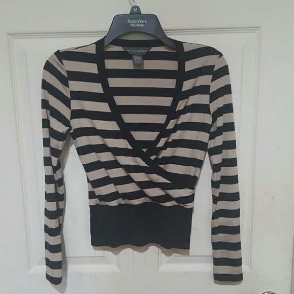 Banana Republic black & taupe striped shirt XS