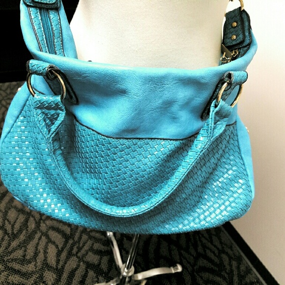 Pretty Blue Charming Charlie Basket Weave Purse