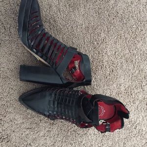 Jeffery Campbell patten leather heeled booties