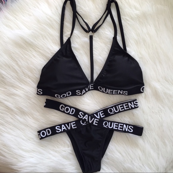 black God saves queens strappy bandage bikini set - Picture 2 of 4