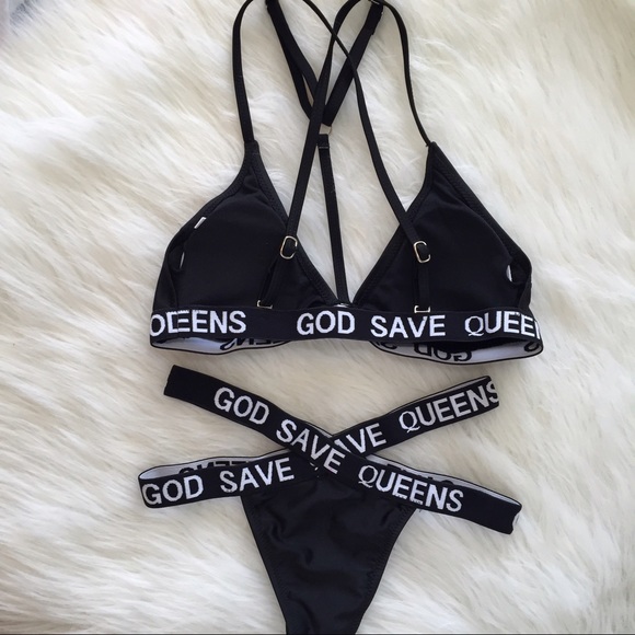 black God saves queens strappy bandage bikini set - Picture 3 of 4