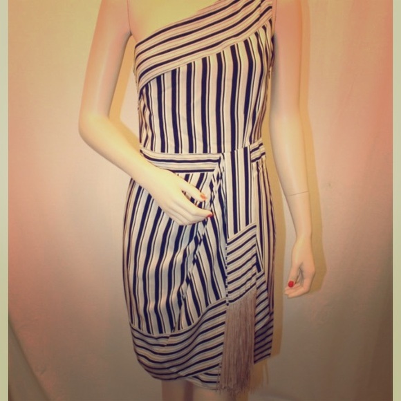 BCBG one shoulder striped dress