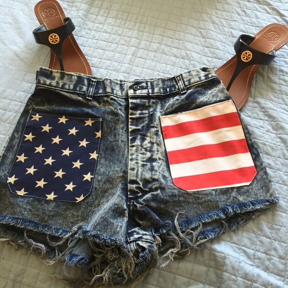 Unlabled Pants - Brand new high waist distressed American flag