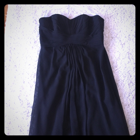 Long Strapless Chiffon Dress with Pleated Bodice