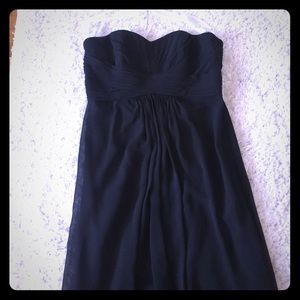 Long Strapless Chiffon Dress with Pleated Bodice