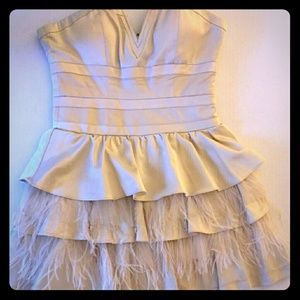 Champange Strapless Feather Bebe Dress