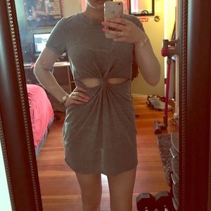 Basic Grey midi loose fitting dress. Tied in front