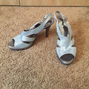 Glittering silver high heels