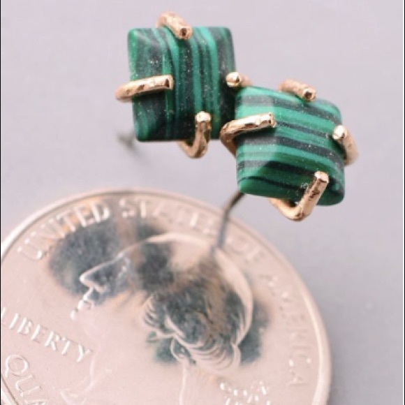 NWT || Matte Gold Emerald Malachite Stud Earrings - Picture 2 of 2