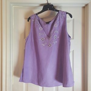 Purple, linen/rayon beadedtank.