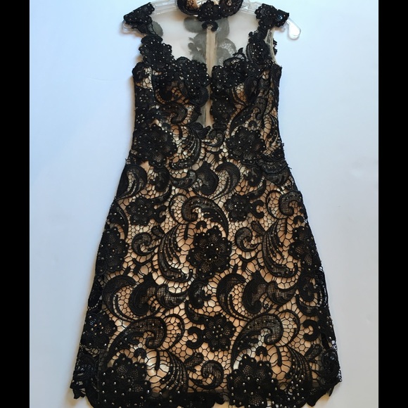 Black and cream high neck dress