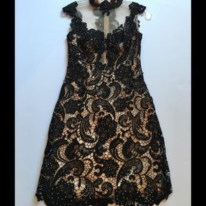 Black and cream high neck dress