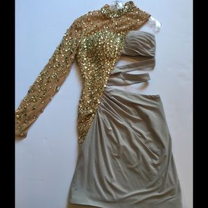 One sleeve asymmetrical gold and silver dress