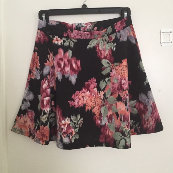 floral and black skater skirt