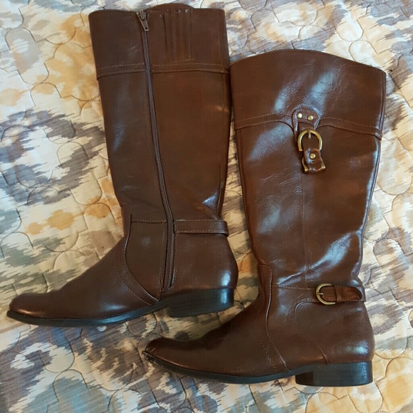 Brown faux leather boots