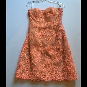 Strapless coral dress