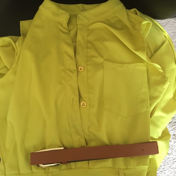 New lemon yellow belted wide leg jumpsuit - Picture 4 of 4
