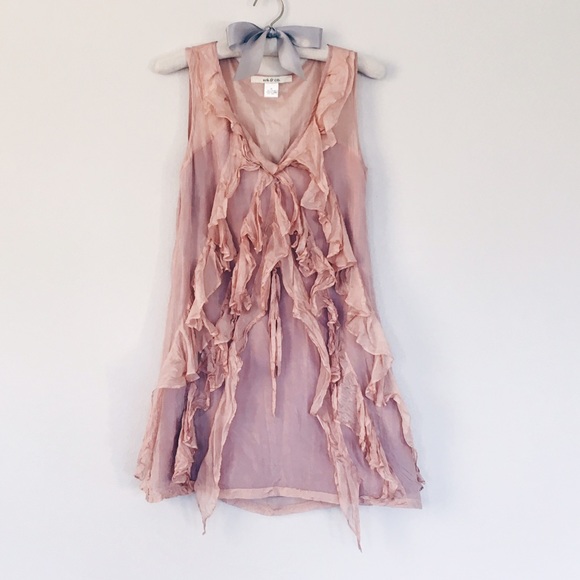 Ark & Co // 100% Silk Soft Pale Pink Ruffle Shift Dress