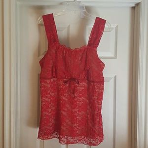 Red lace sleeveless blouse